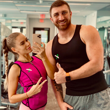 Female and male at the gym wearing Kewioo vests photo review